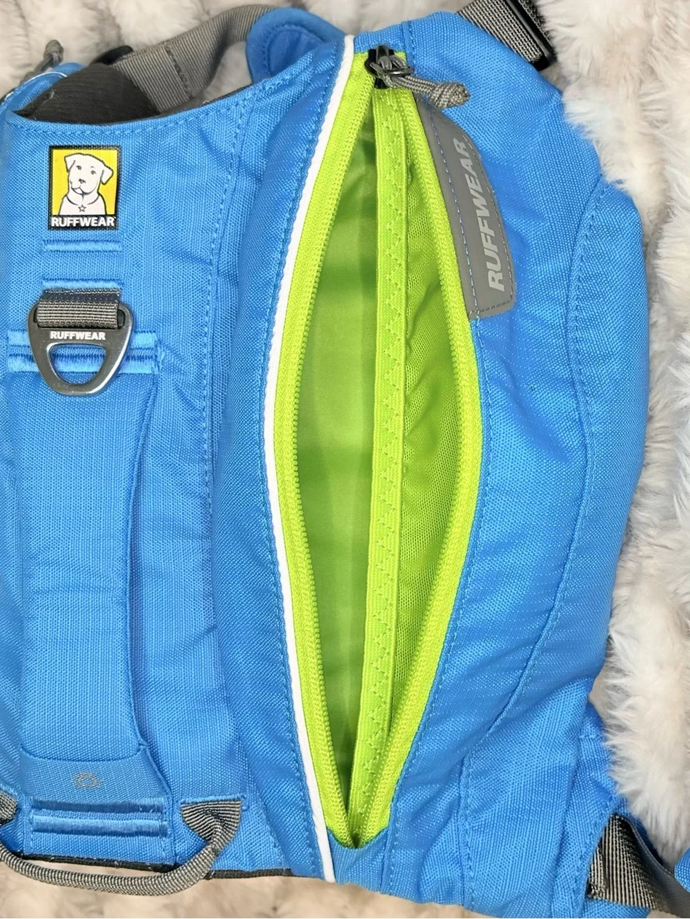 Ruffwear Singletrak Dog Hydration Vest in Bright Blue with Lime Accents
